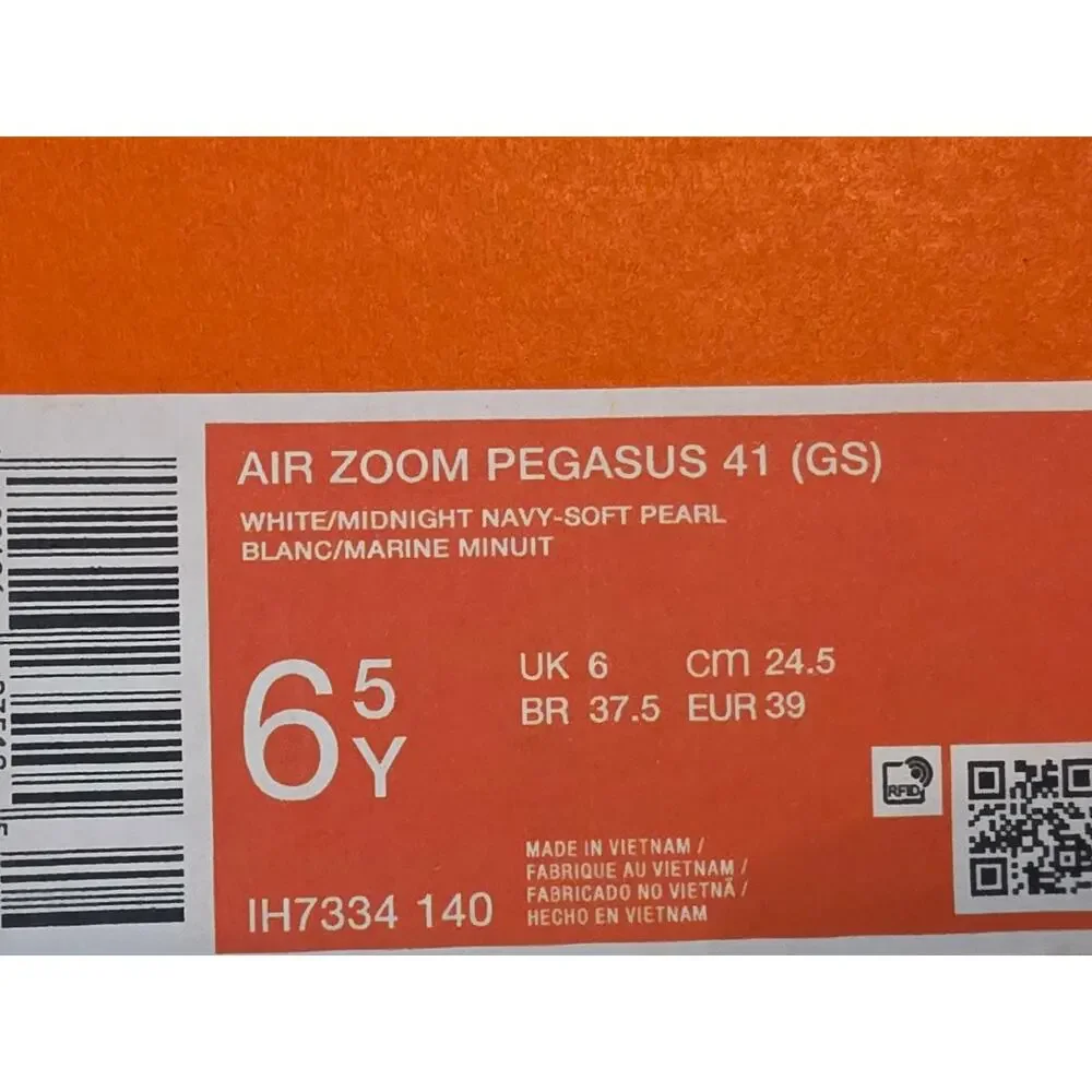 Nike Air Zoom Pegasus 41 GS 6.5Y (Fits Women’s 8) White Midnight Navy Soft Pearl