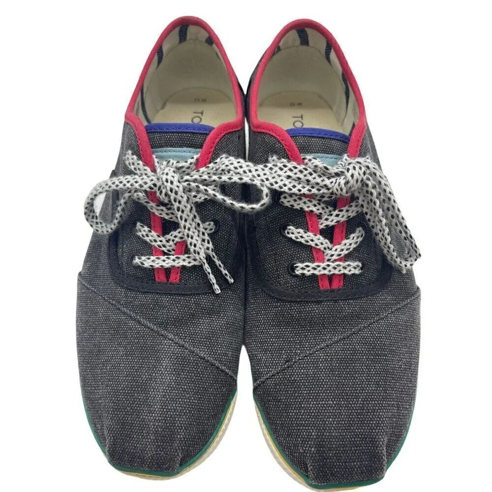 TOMS Cordones Boardwalk Black & Multicolor Platform Shoes Women's Sz W10 Lace UP