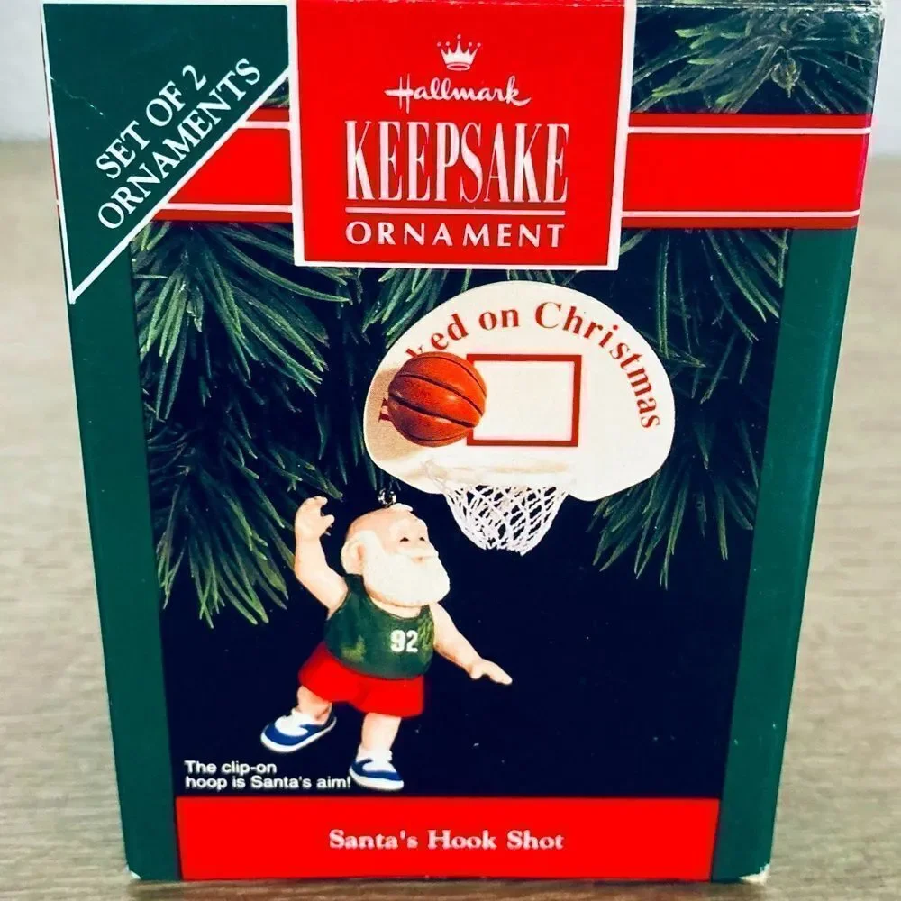 Vintage Hallmark Basketball Santa’s Hook Shot Holiday Ornaments Set