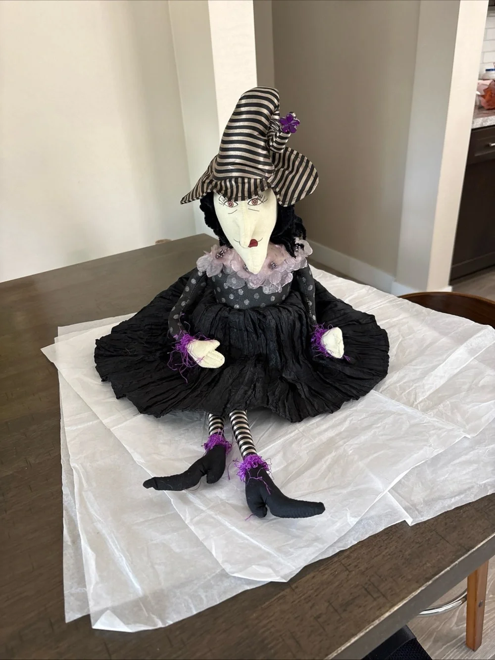 Large 22” WITCH Doll, Fabric, Halloween Decor, Sculpted Face