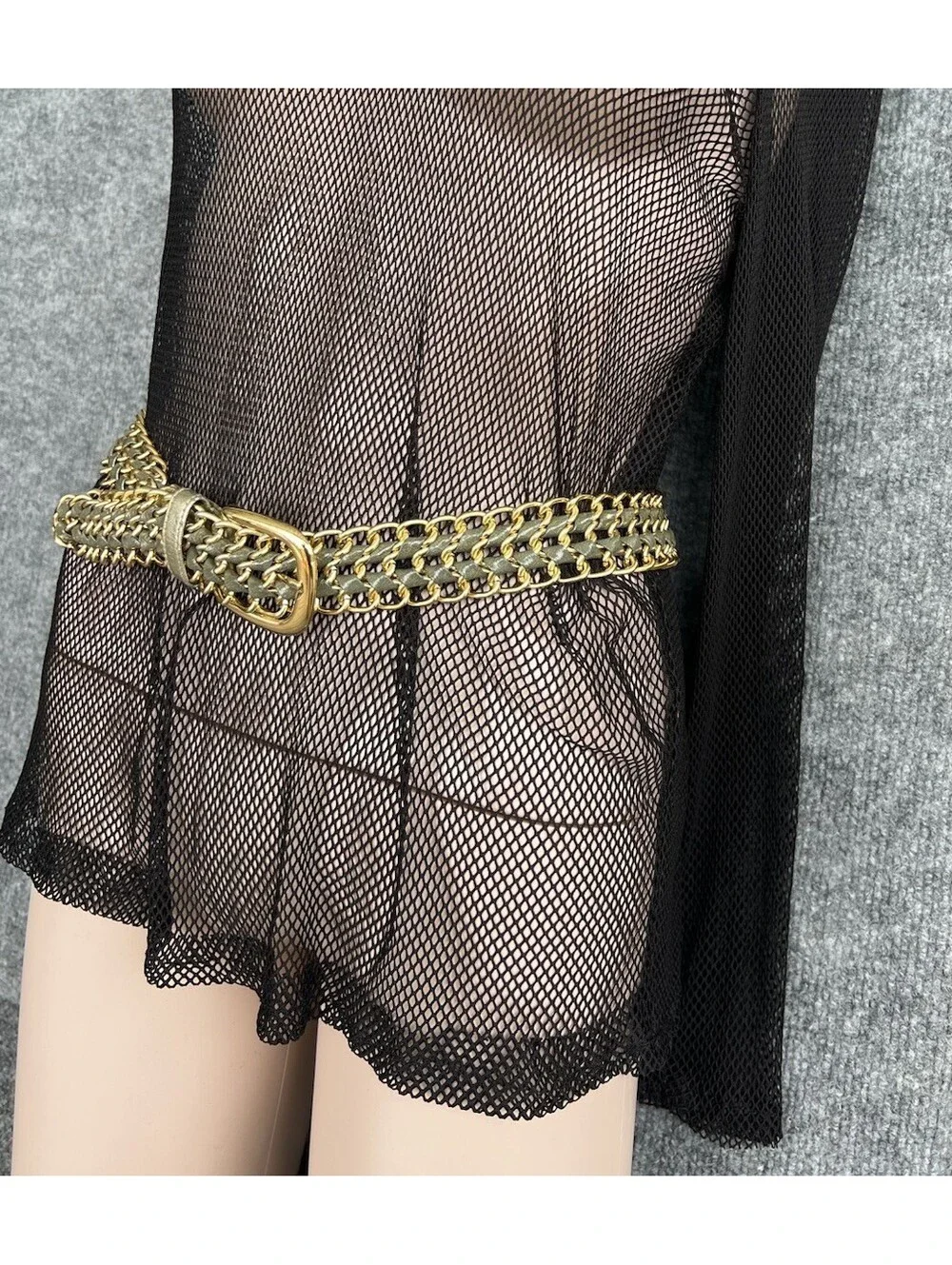 Retro Metallic Gold Green Woven Mesh Chain Belt Braided Crochet Size S/ M.