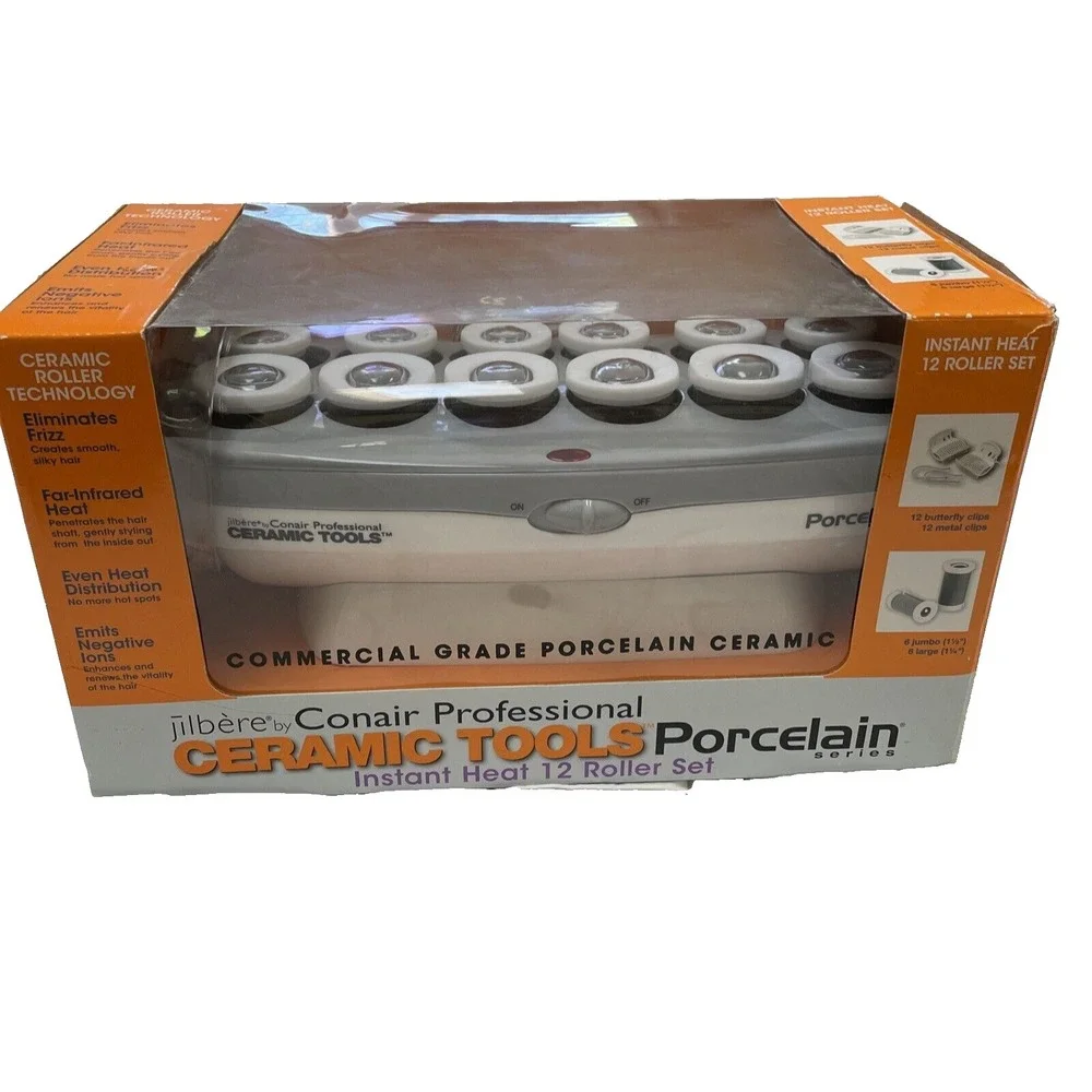 Jilbère by Conair‎ Prof Ceramic Tools Porcelain 12 Hot Roller Set-Open Box