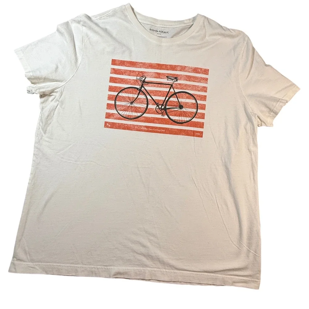 Banana Republic Vintage Bike Graphic T-Shirt Cycling Club‎ Stripe Tee XL