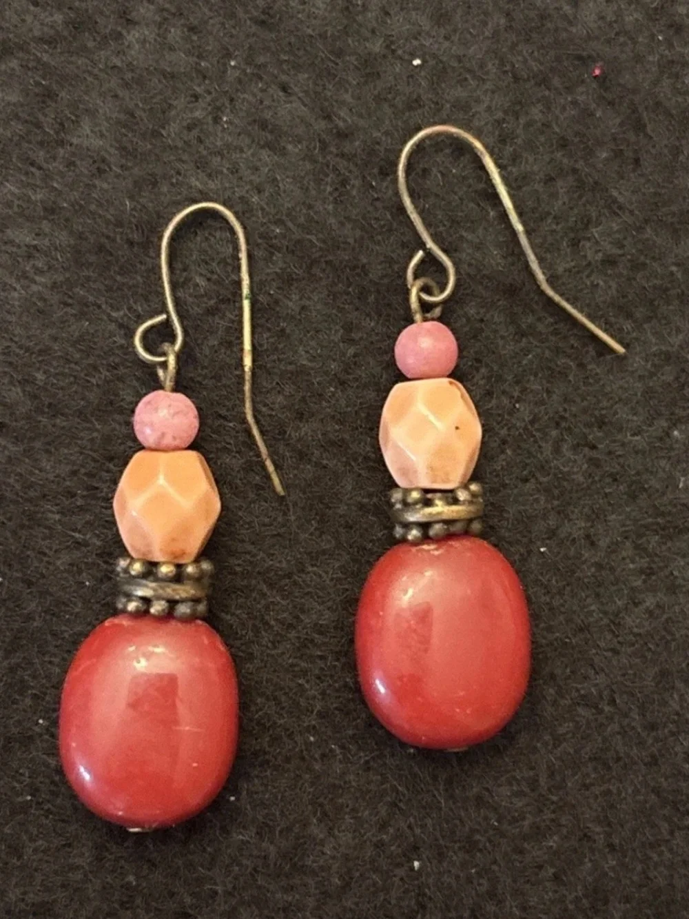 Vintage Burgundy & Pink Bead‎ Dangle Earrings