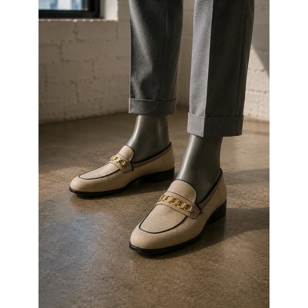 Marni Mens Knit Trompe L'oeil Chain‎ Loafers Cream Black Made in Italy Size 43