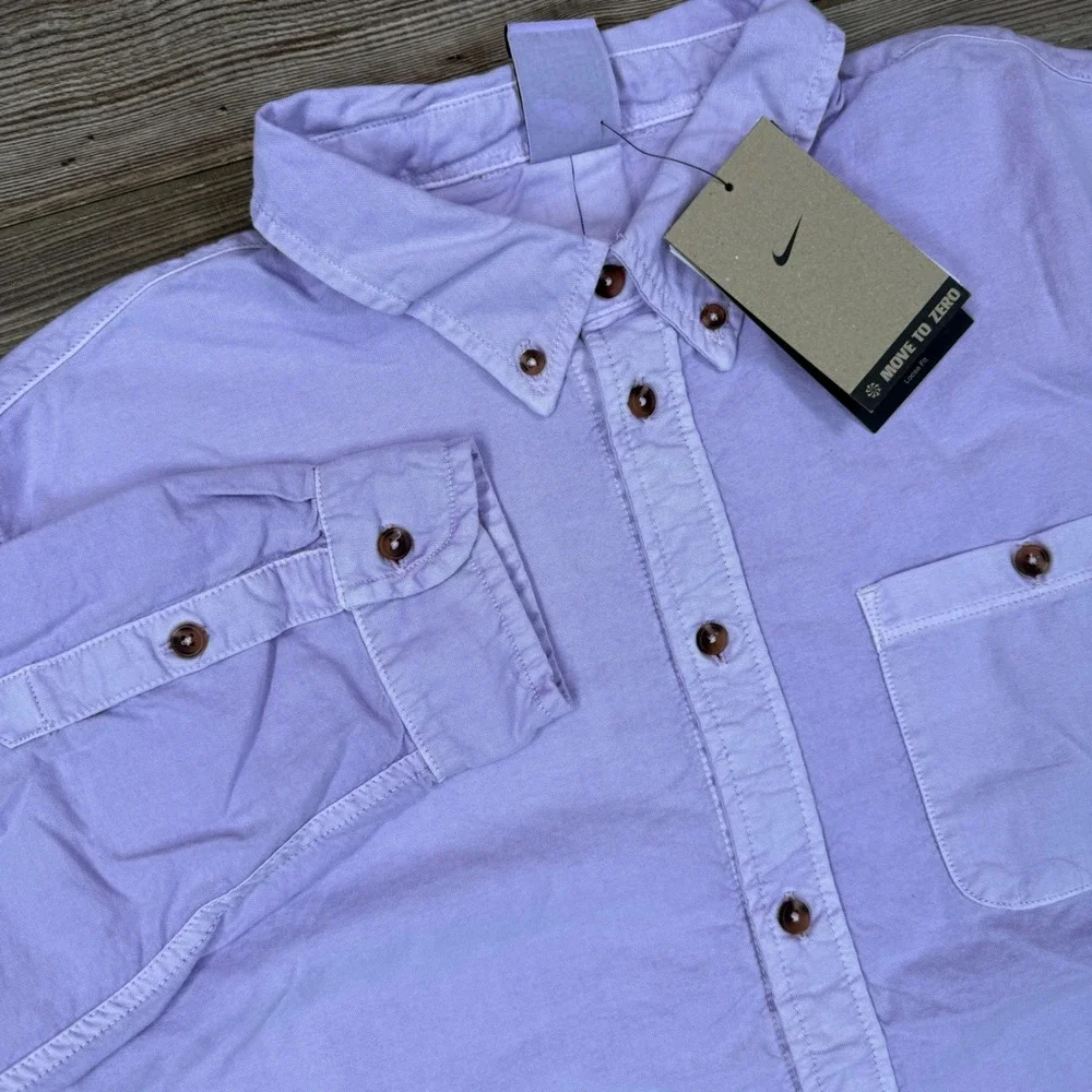 Nike Life Mens Size XL Oxford Shirt Purple‎ Loose Fit Specialty Dye HJ7270 NEW