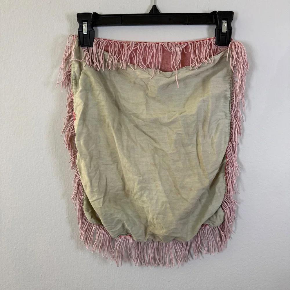 US Army Camp Cooke Souvenir Fabric Panel Pink‎ Fringe Vtg Military Memorabilia