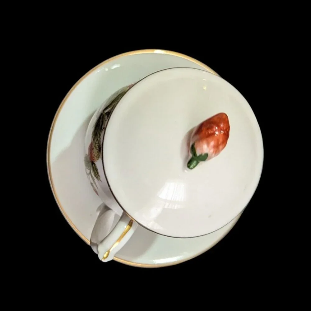 Shafford Fine Porcelain‎  Jam/Jelly Jar With Lid  Saucer Strawberry Design