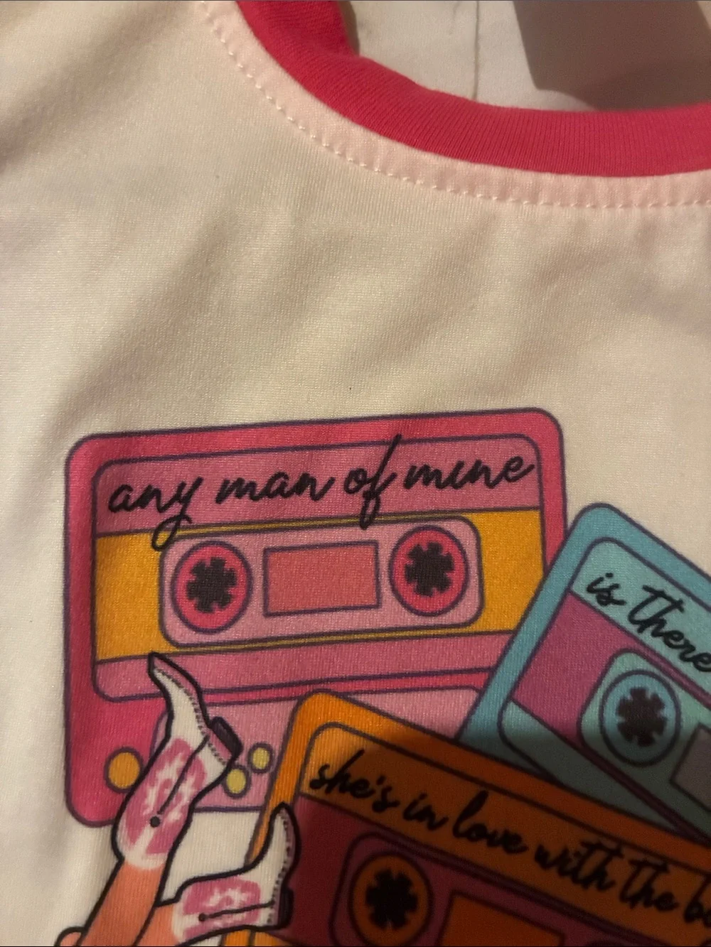 Retro Cassette Graphic One-Piece Bodysuit - White with Pink, Orange & Blue Trim