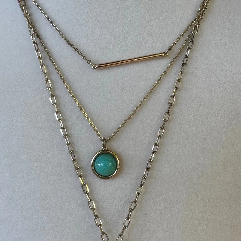 Layered Necklace‎ Set Gold Tone Turquoise & Citrine Style Pendant 24