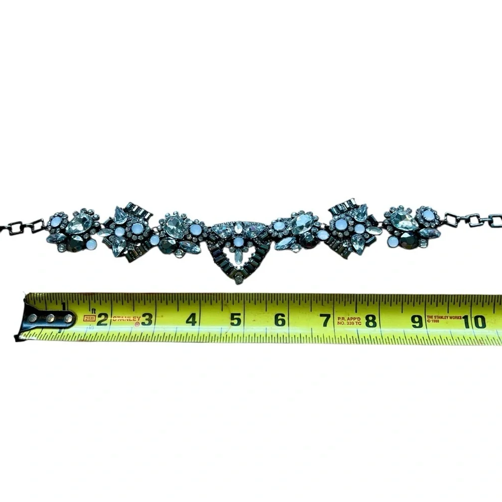 Elegant Silver Black Rhinestone Statement Necklace and Earring Set 21” Art Deco