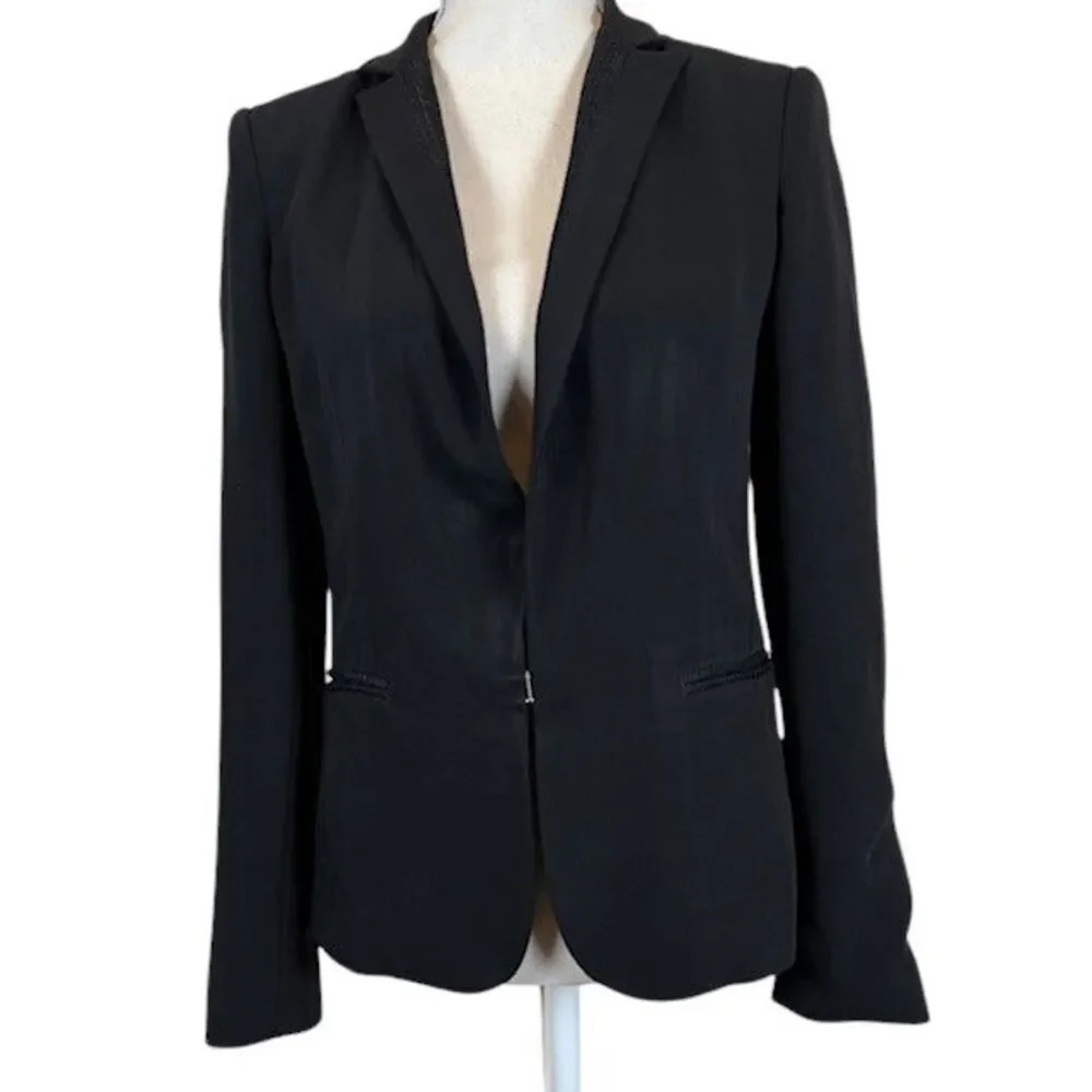 Rag & Bone Stretch Black Blazer Texture Lapel and Front Pocket Trim‎ Size 8