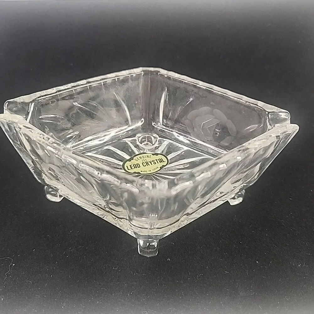 Ashtray Molded Crystal Glass Four Footed 5.25