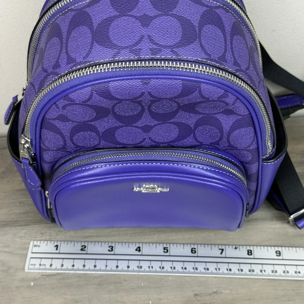 Coach Mini Court Backpack In Signature Canvas & Leather Sport Purple C8604 Logo