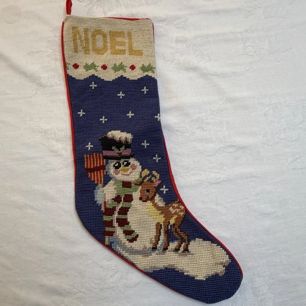 Vintage Needlework‎ Christmas Stockings Noel Snowman Deer Holiday