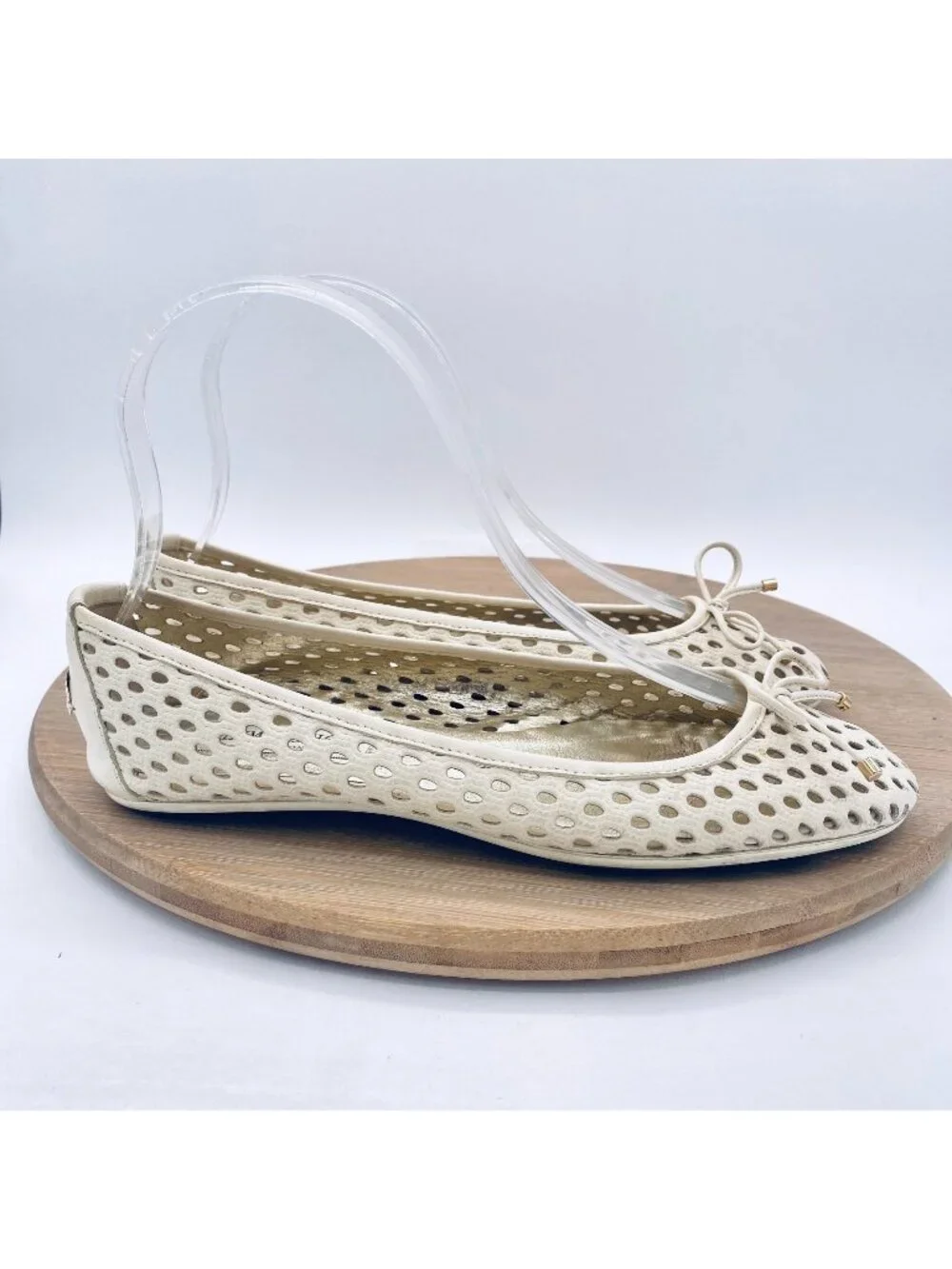 Jimmy Choo Shoes Womens 6 36 Cream Leather Perforated Ballet Flats Italy