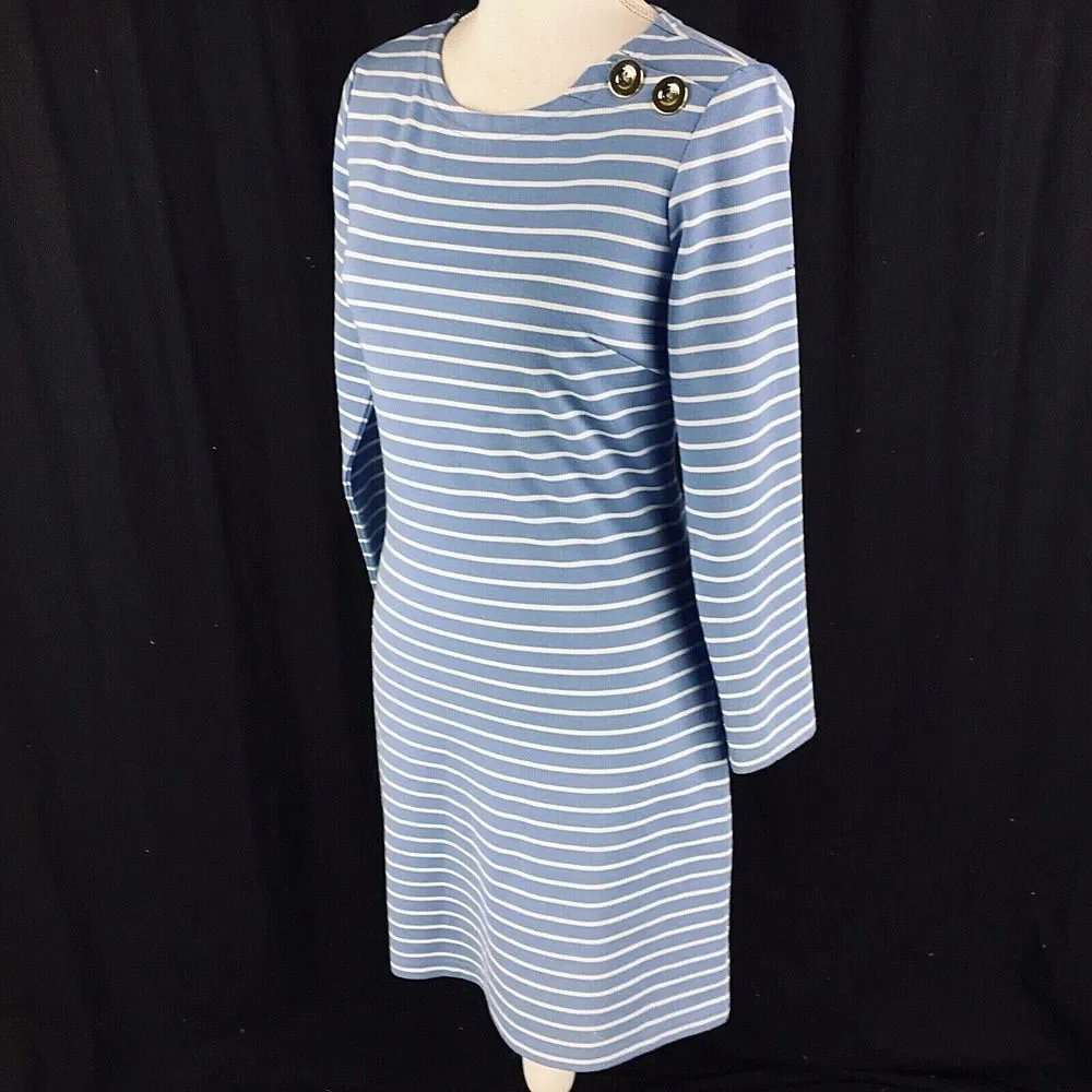 Sail to Sable Womens‎ Sheath Tunic Dress Size XS Blue 3/4 Sleeve Gold Button