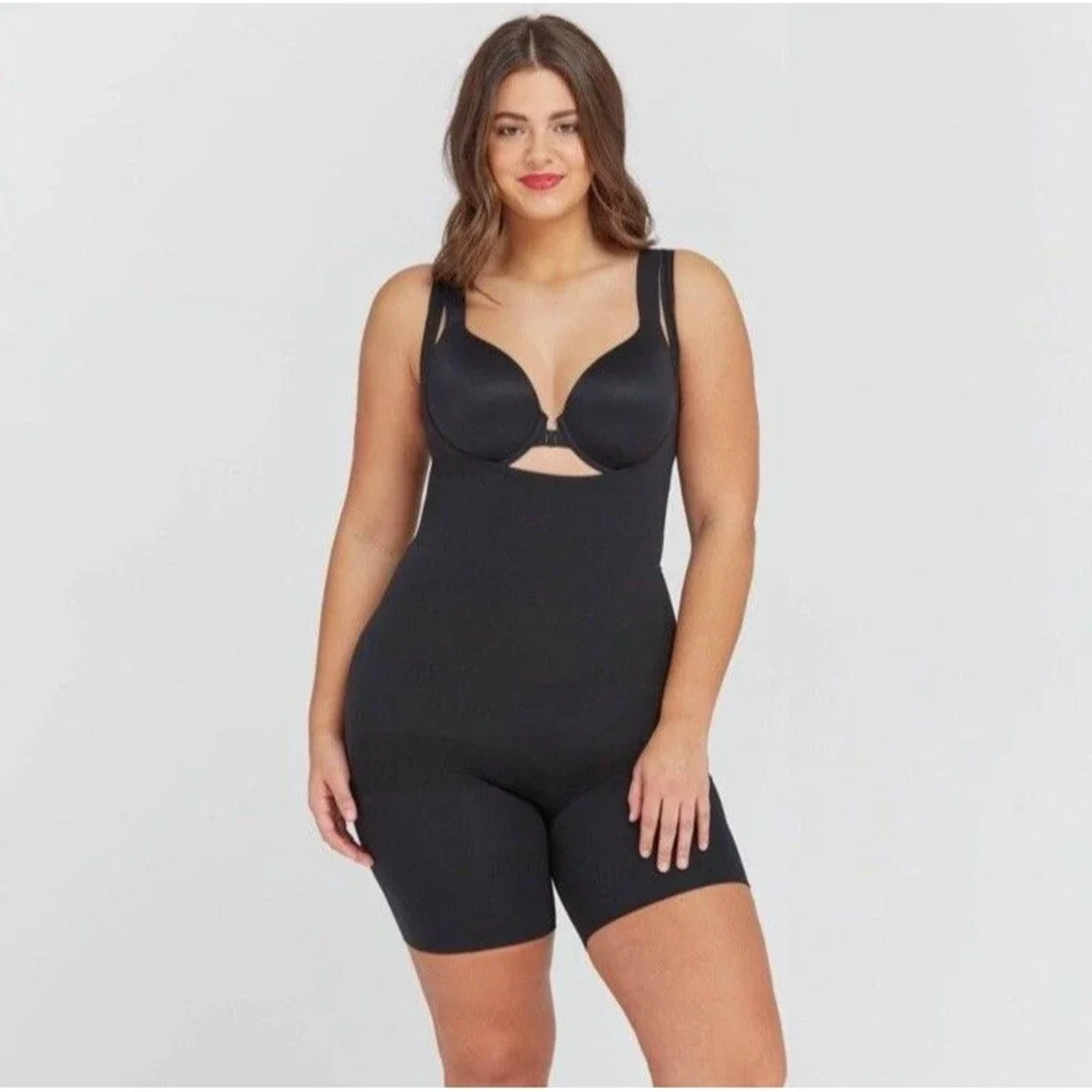Assets By Spanx Womens Remarkable Open Bust Mid Thigh Bodysuit XL