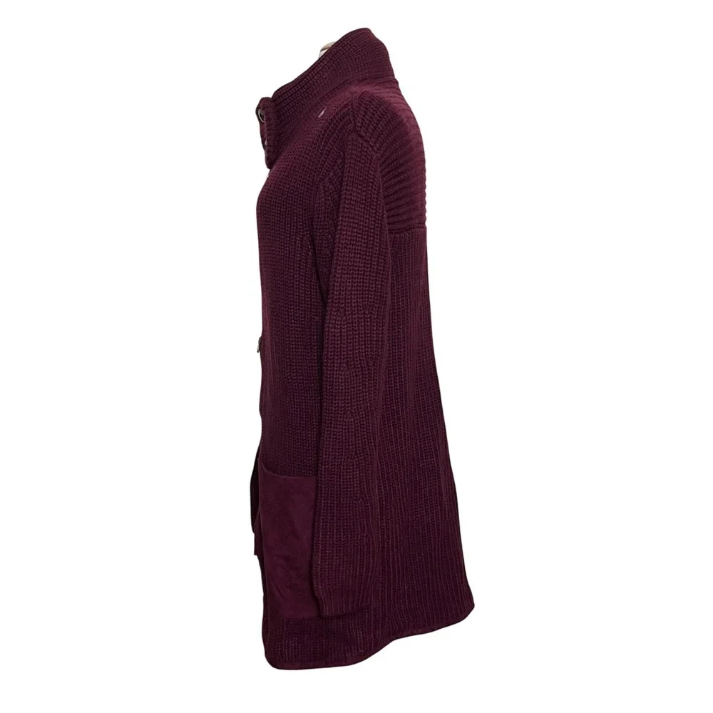 NY & Co‎ Womens M Burgundy Knit Cardigan Longline Sweater Cozy Heritage Academia