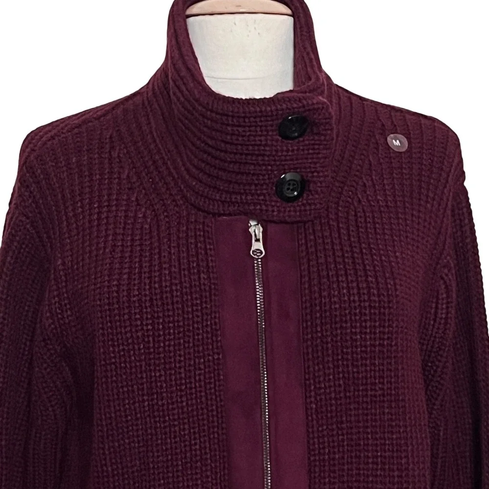 NY & Co‎ Womens M Burgundy Knit Cardigan Longline Sweater Cozy Heritage Academia