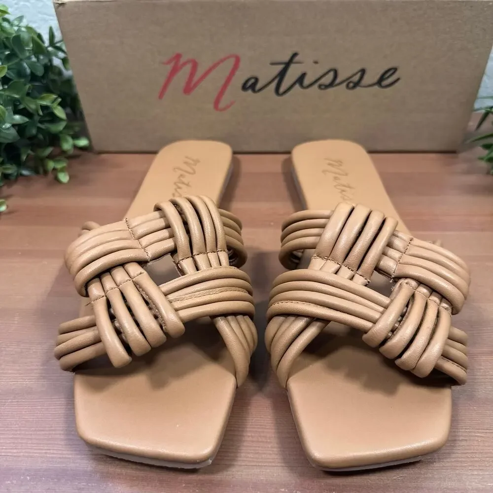 Matisse Women's Samson Leather Knotted Slide‎ Sandals Tan Size 8