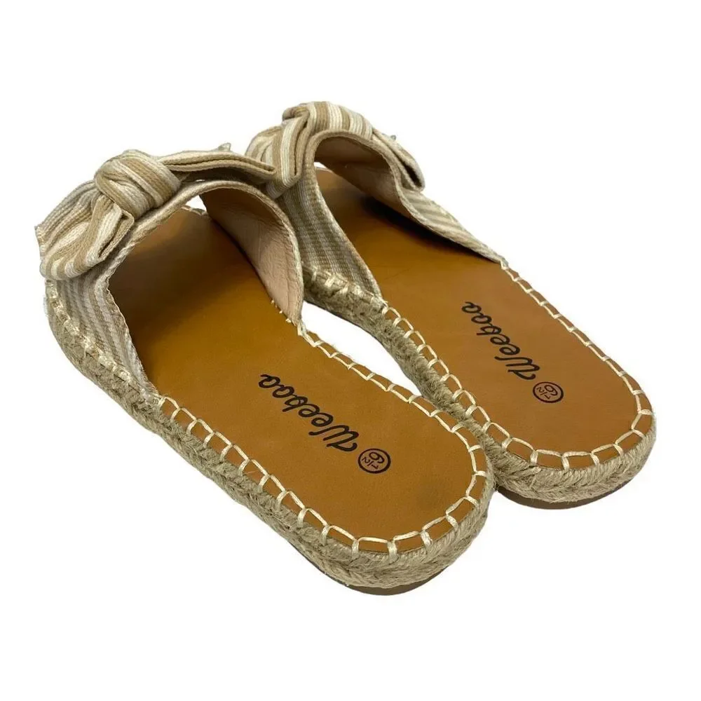 WeeBoo Espadrille Sandals in White Stripe Bow