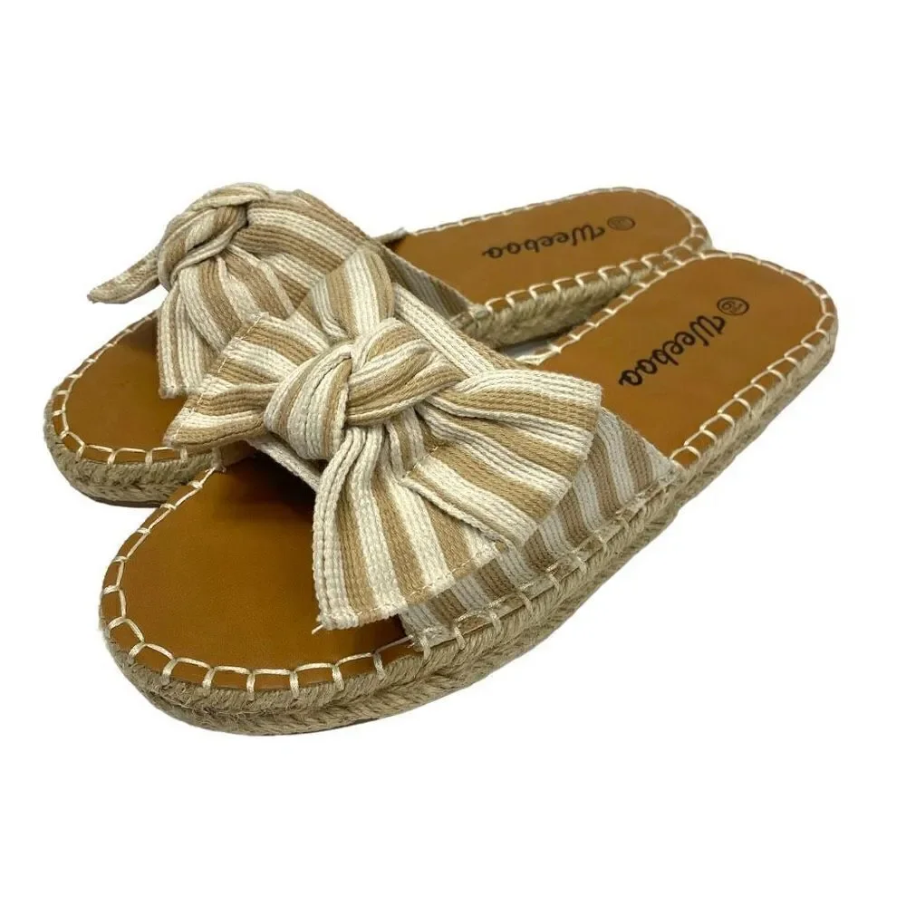 WeeBoo Espadrille Sandals in White Stripe Bow