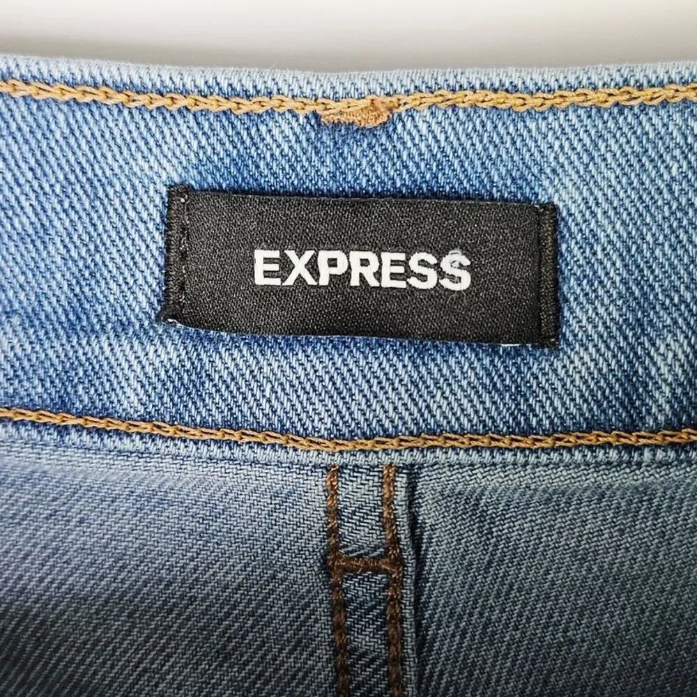 Express Women’s Slim Super High Rise Crop Jeans Size 10S Button Fly Medium Wash