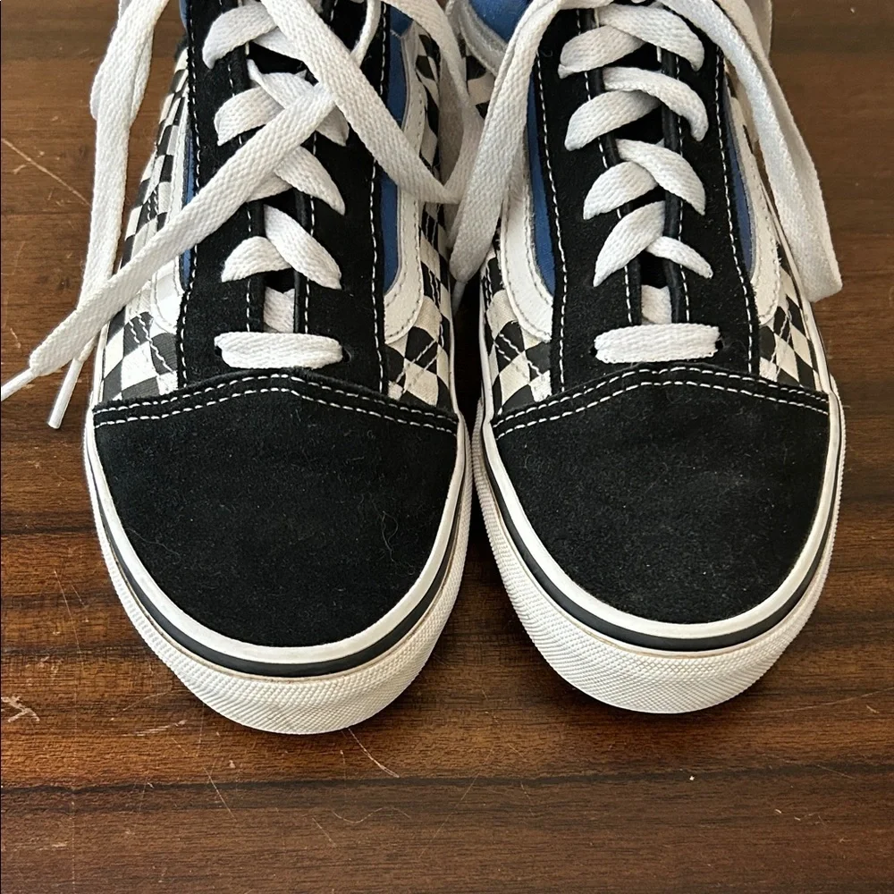 Vans Old Skool Black and Blue Checkered Sneakers Size Juniors 4.5