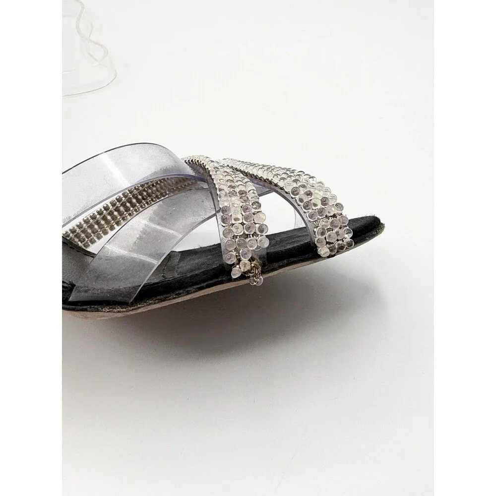 Manolo Blahnik Black Satin & Rhinestone Cross Strap Heels Size EU 38.5
