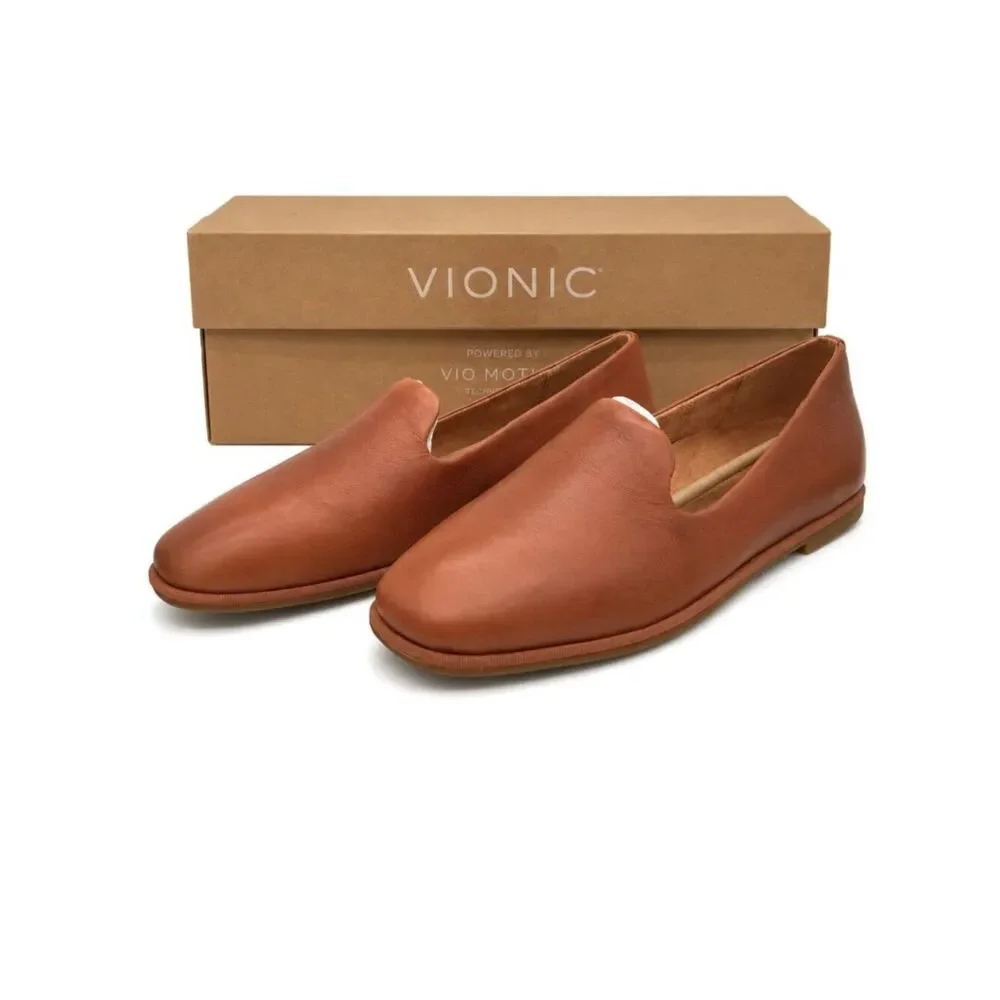 Vionic Tan Leather Slip-On Flats