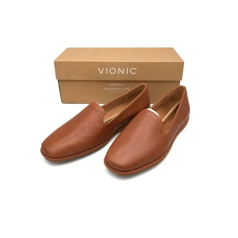Vionic Tan Leather Slip-On Flats