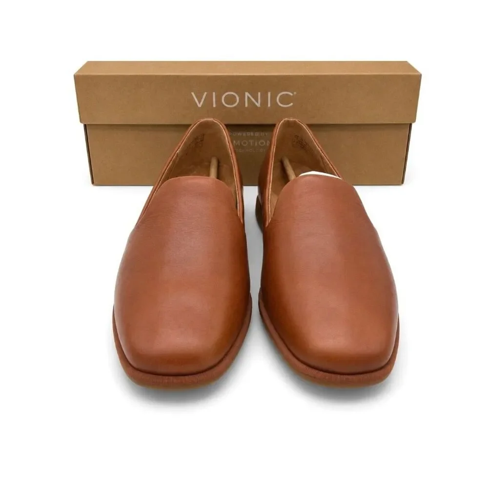 Vionic Tan Leather Slip-On Flats
