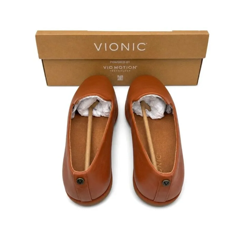 Vionic Tan Leather Slip-On Flats