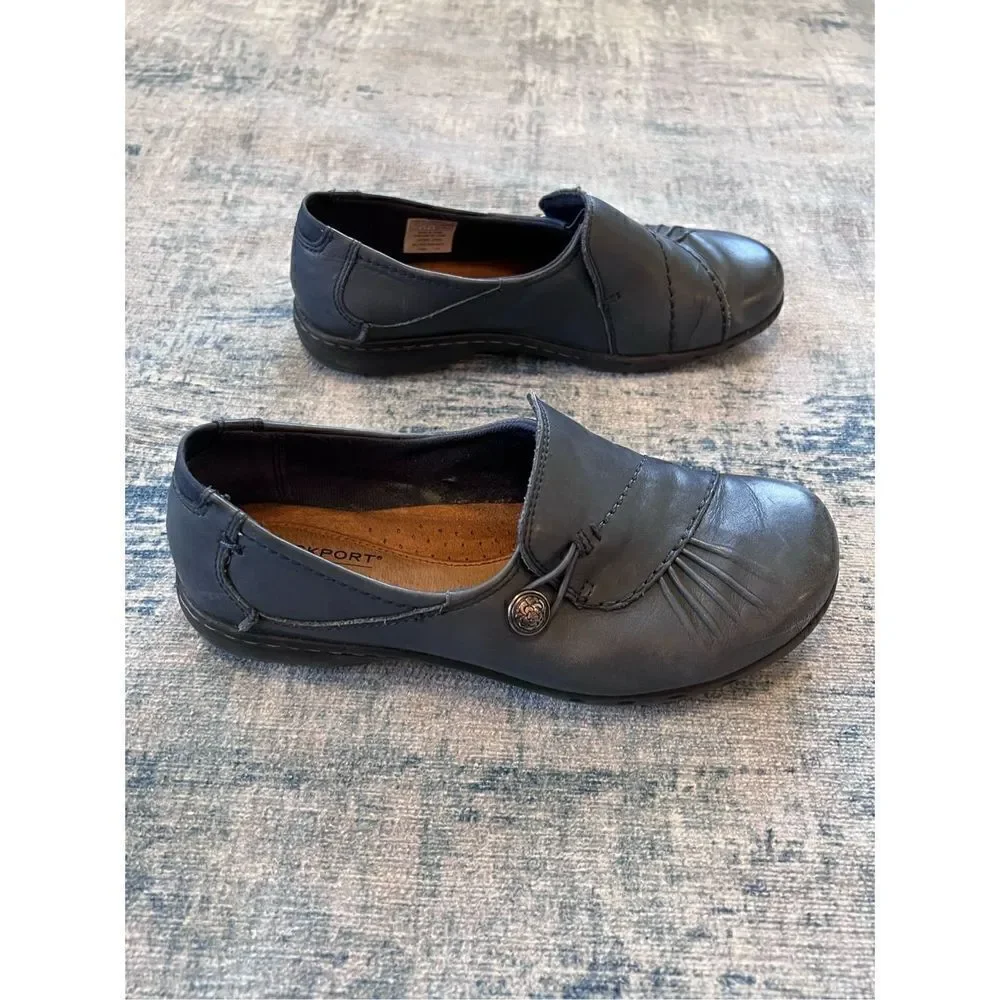 Rockport Navy Blue Cobb Hill Paulette Flat Slip On Shoes 6.5 XW