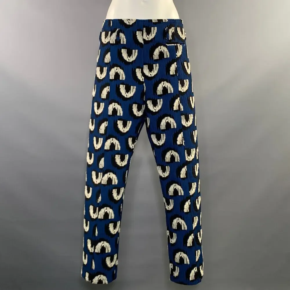 RACHEL COMEY Size 8 Blue Black & White Nylon Blend Geometric Casual Pants