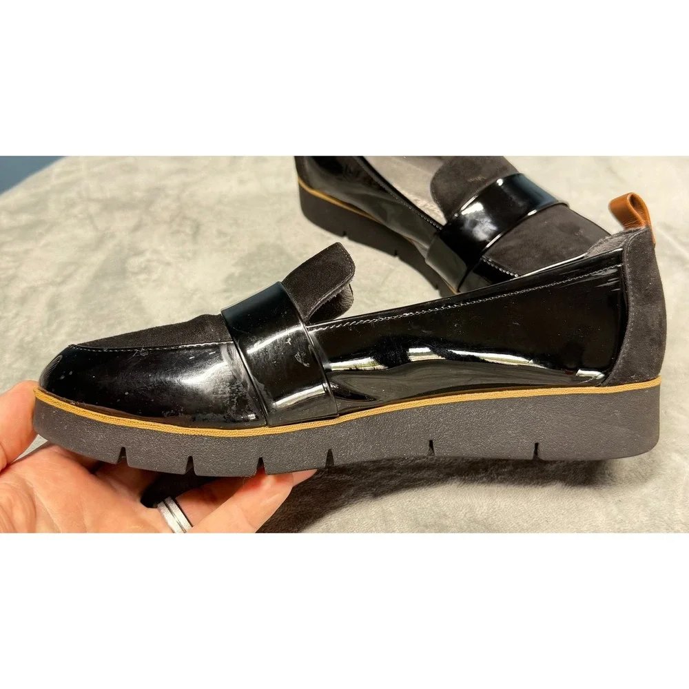Dr Scholls Loafers Womens 8.5 Black Patent Leather Suede Platform