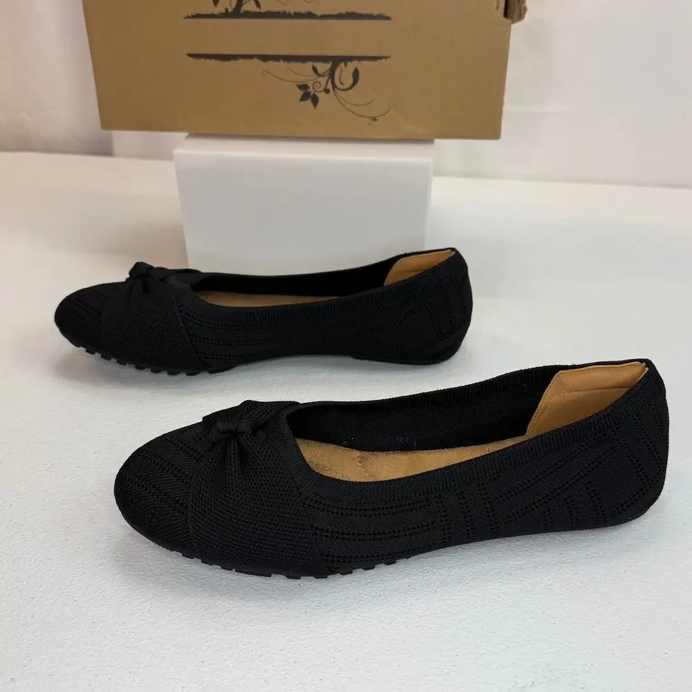 Ablanezoom Women’s Black Knot Flats – Size 38 / US 7.5 Slip‑On Ballet Shoes