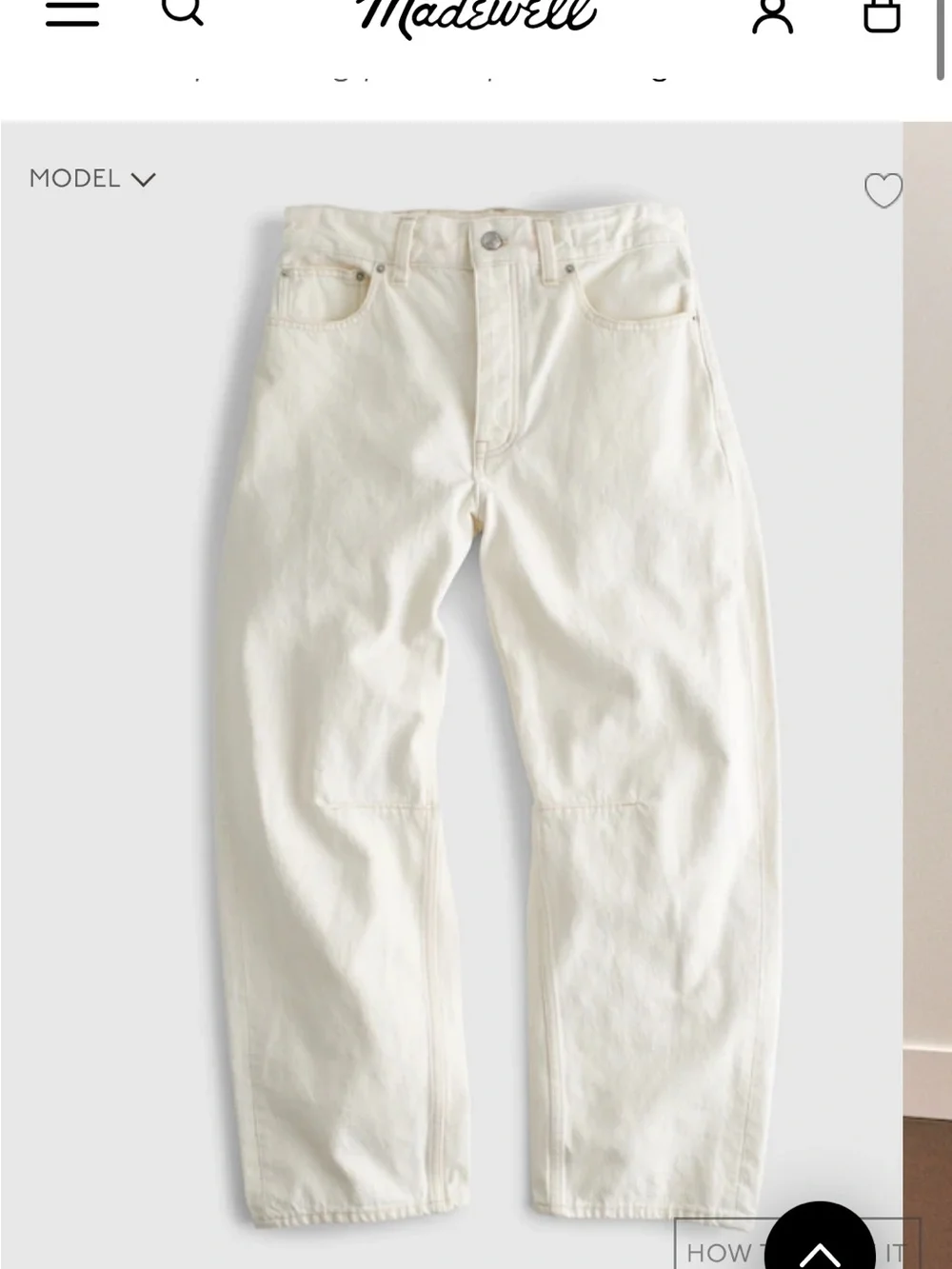 Madewell women's Off-White barrel Jeans