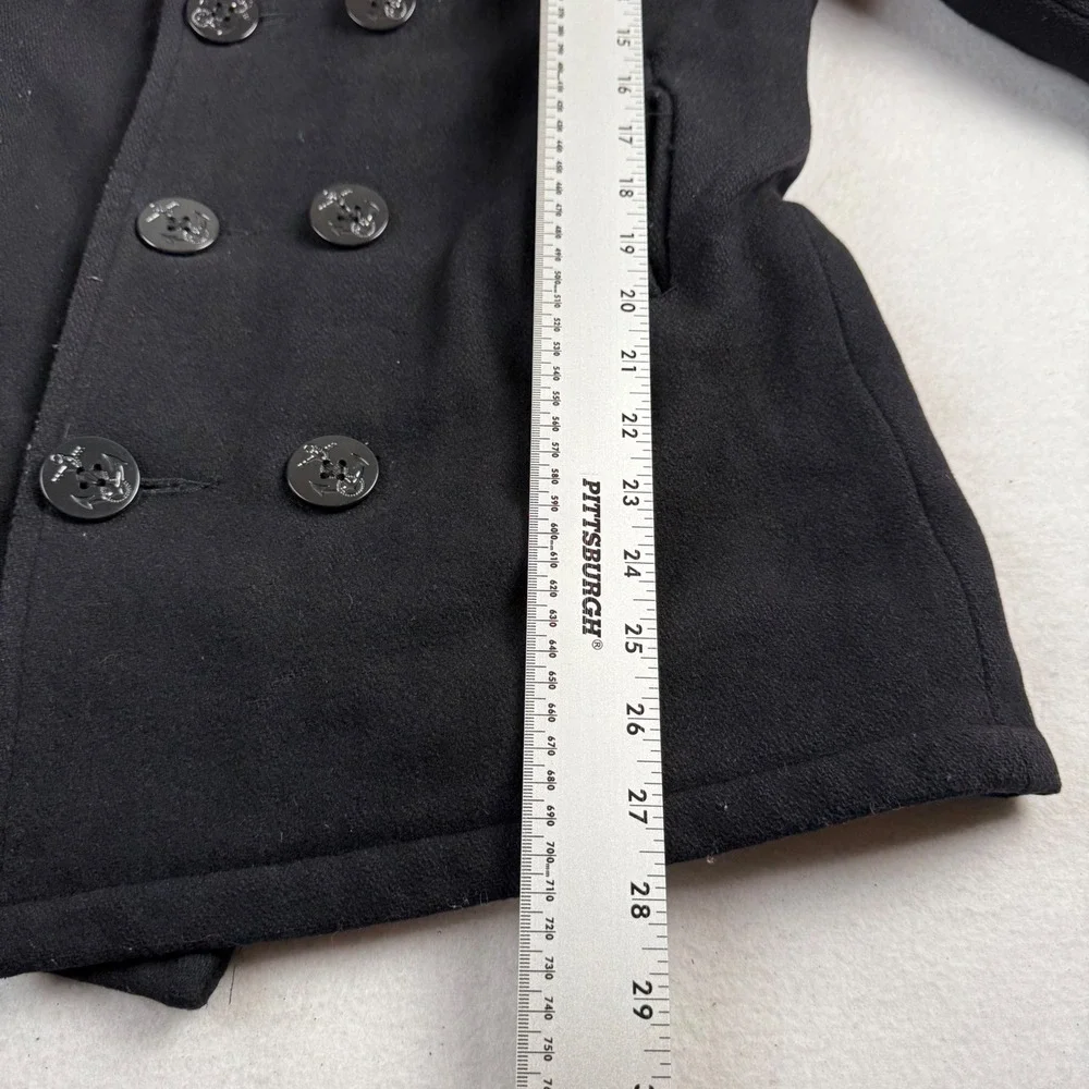 USN Woolrich Navy Pea Coat Black‎ Wool Double Breasted Anchor Button Size M