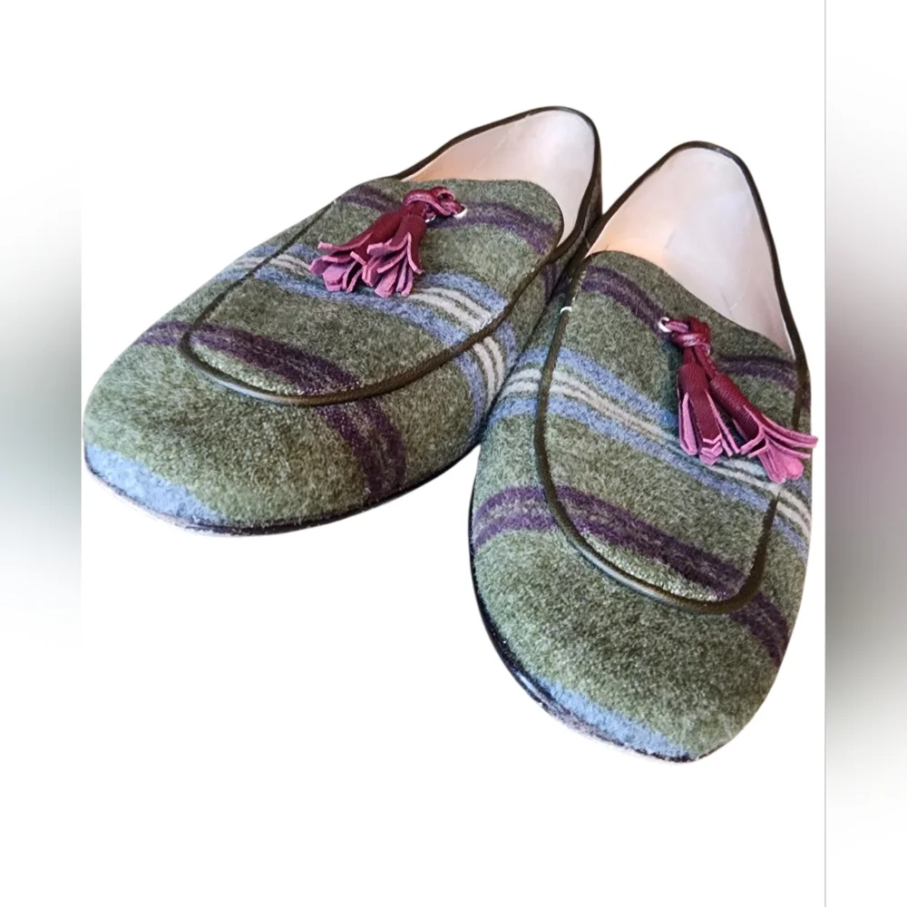 ​Diane B. Milano Italian Wool Striped Tassel Loafers - Green/Multi - Size 40