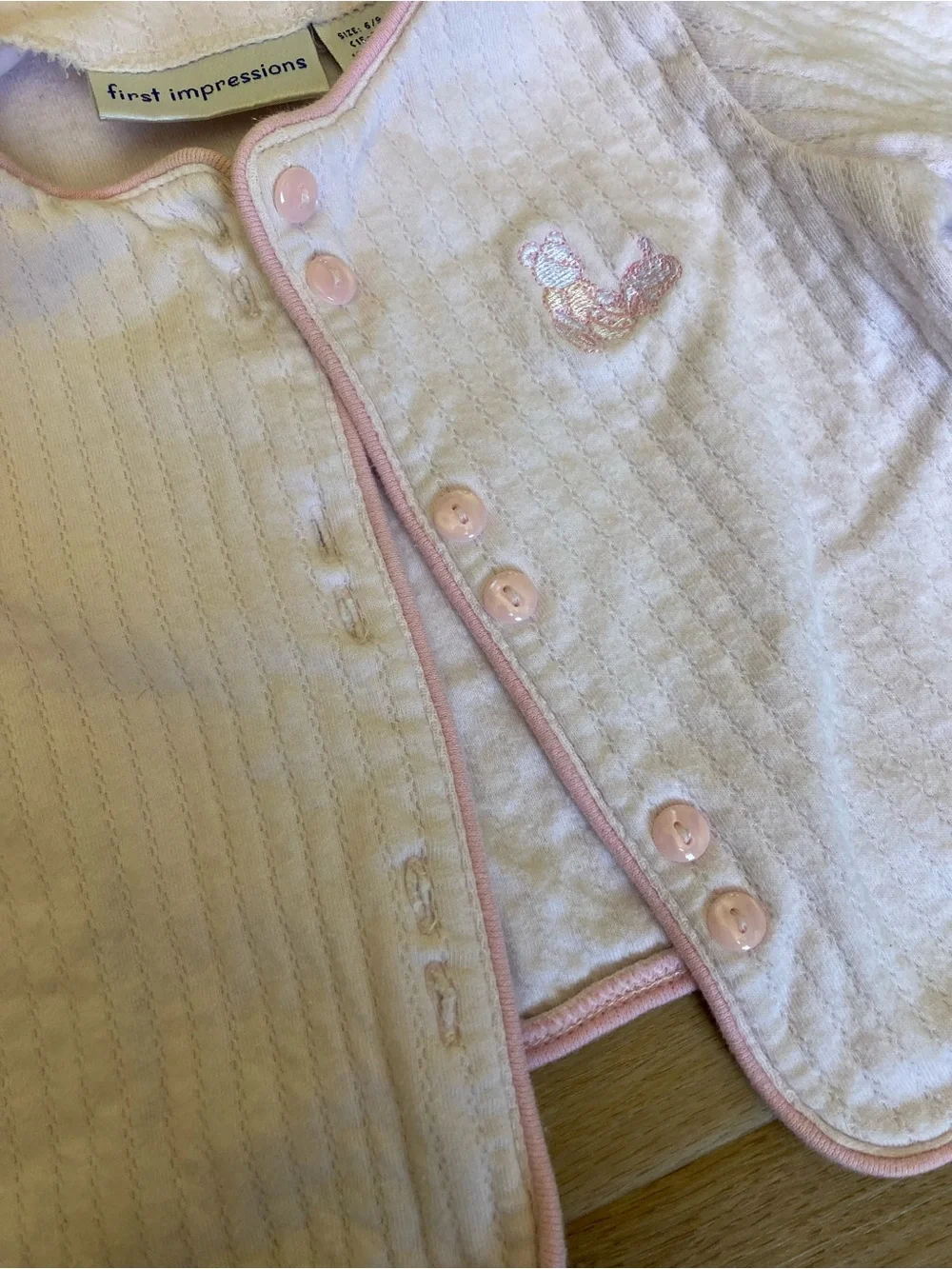 First Impressions Vintage Light Pink Quilted Baby Cardigan Jacket & Hat Set