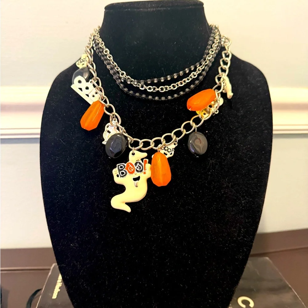 Halloween Charm Necklace with Orange and Black Accents