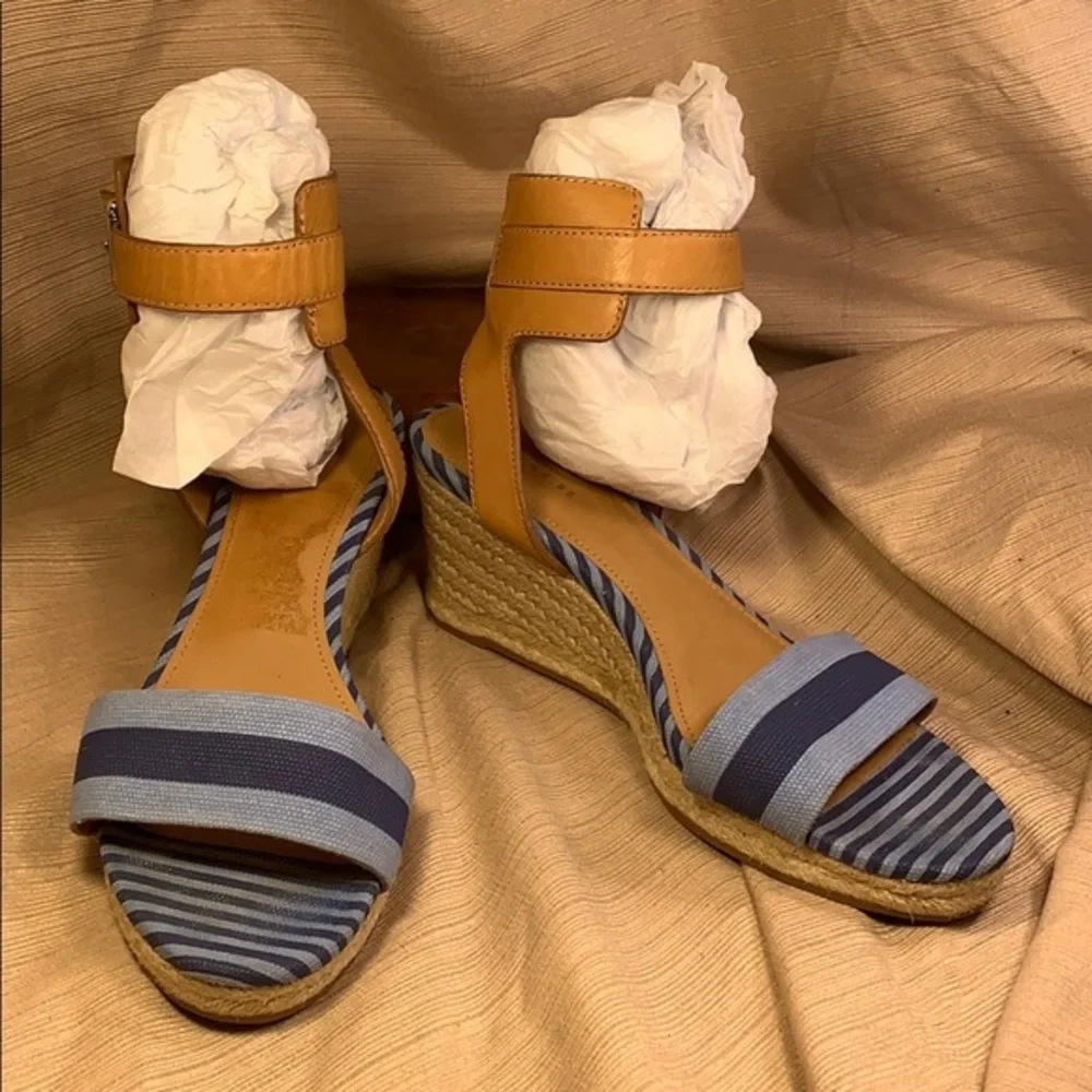 Coach leather/canvas espadrilles 3”heel 0.7”pltfrm
