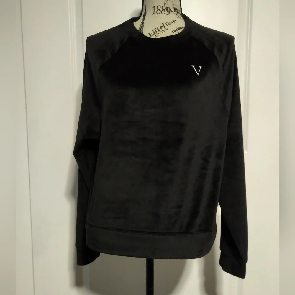 BRAND NEW Victoria's Secret Black Velour Sweatshirt with V Logo- Size M