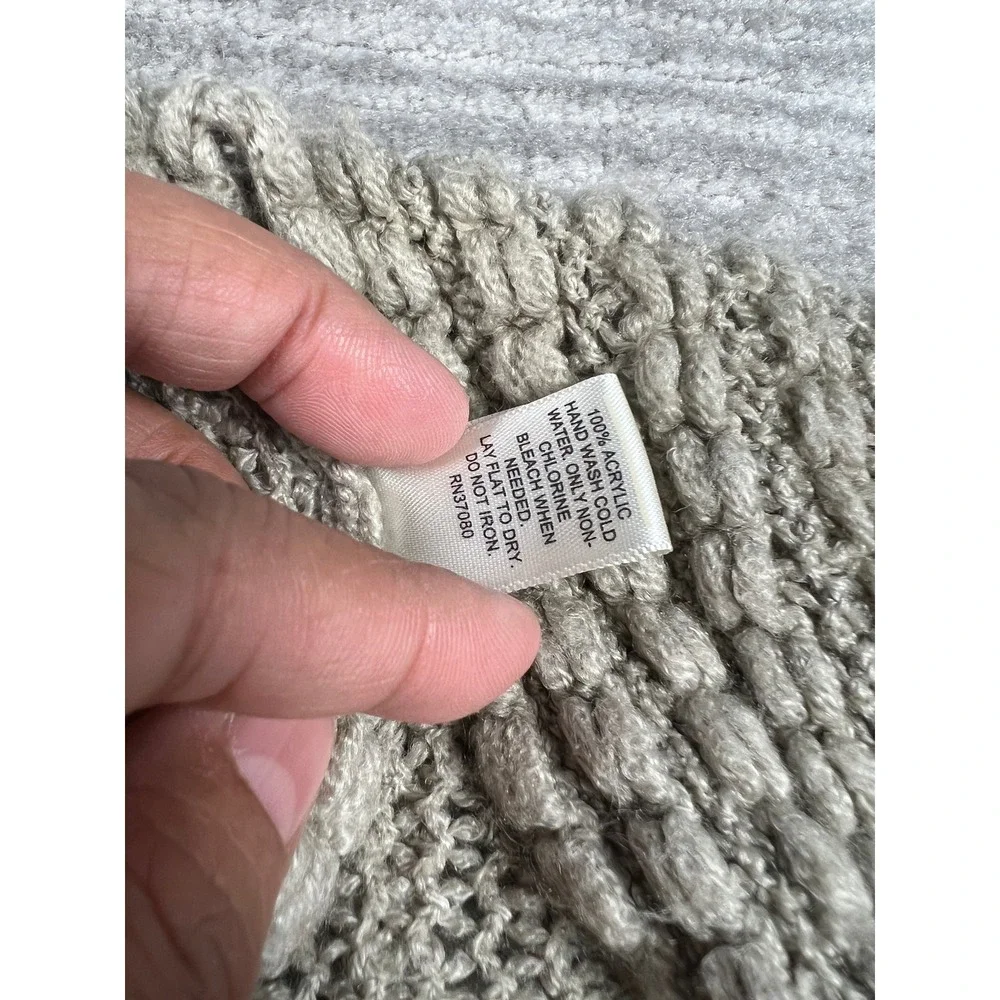 Cato Poncho Womens OS Gray Chunky‎ Knit Fringe Open Front Wrap Boho Oversized
