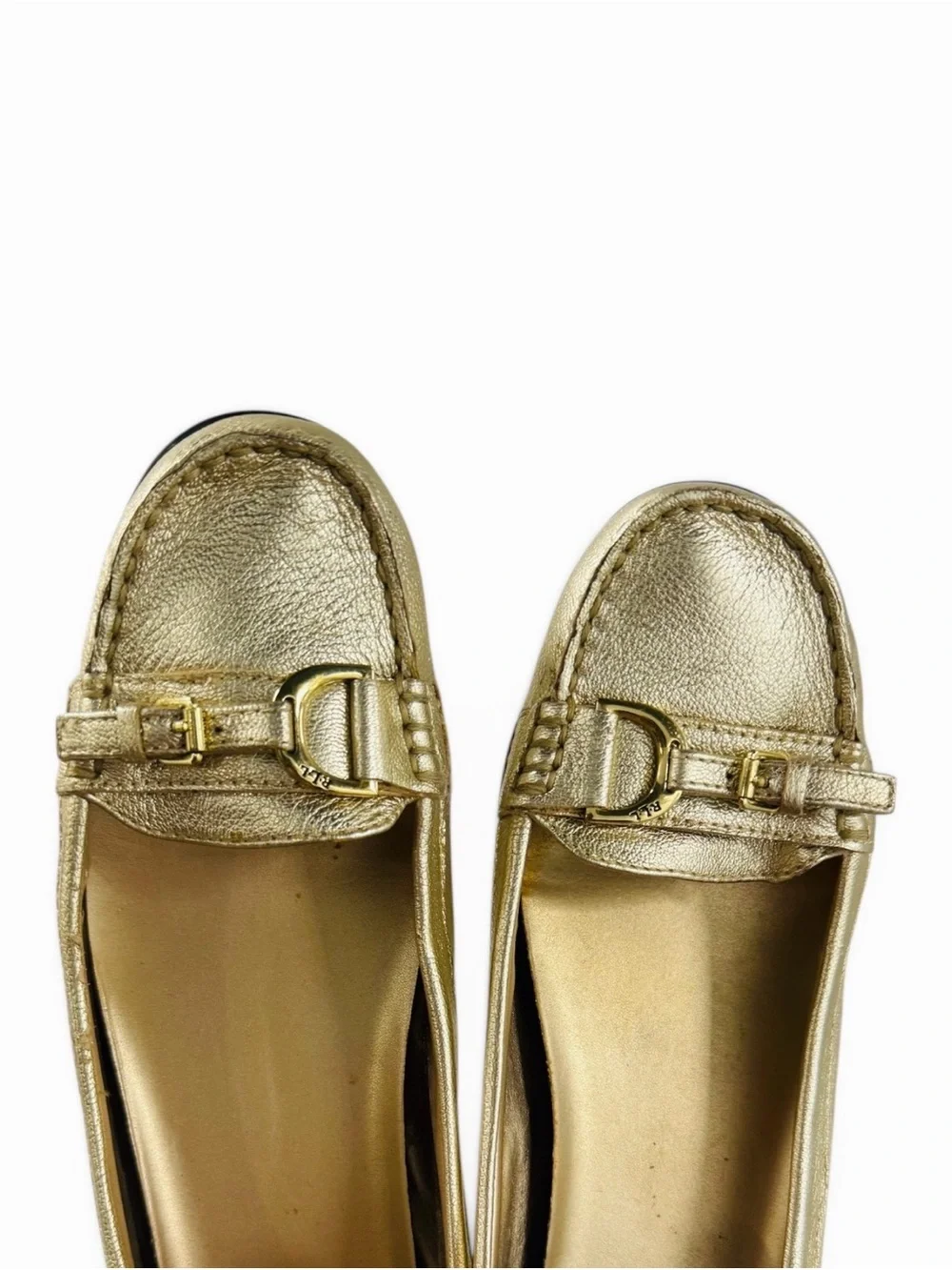 Ralph Lauren Metallic Gold Leather Ballet Loafers