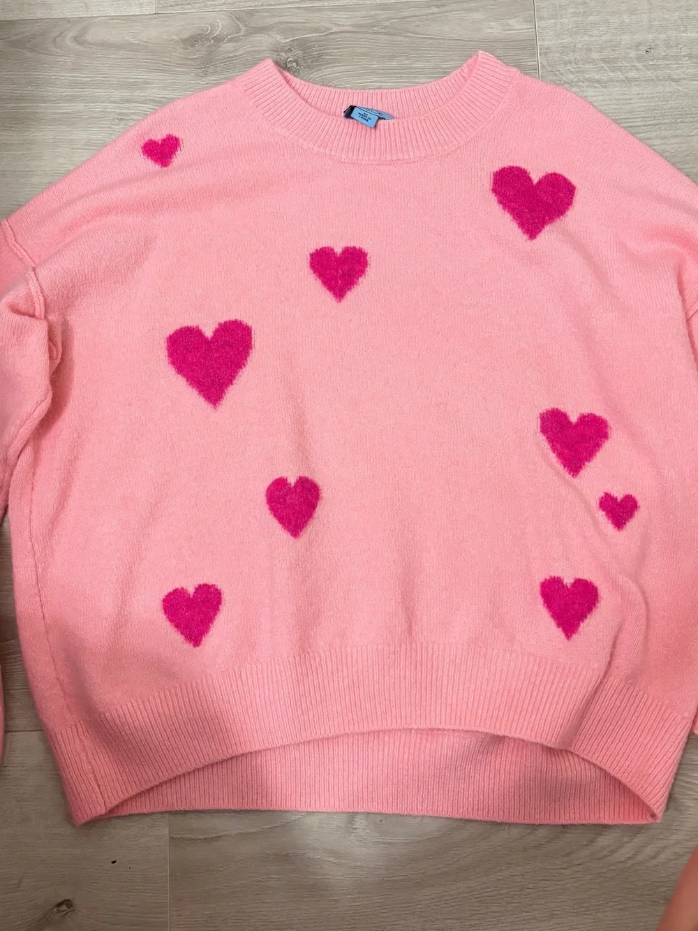 CeCe Pink Crewneck Sweater with Hot Pink Heart Print