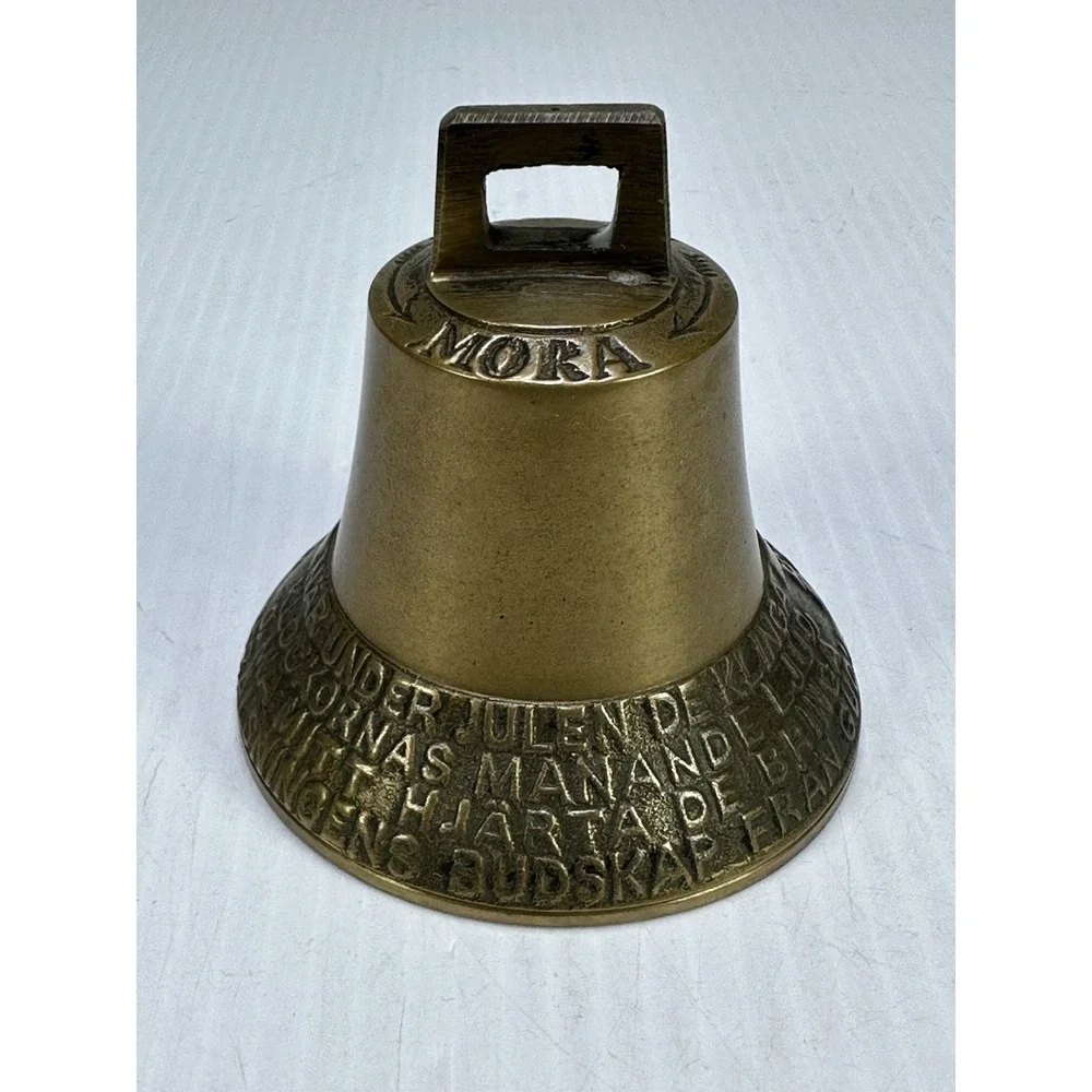 ANTIQUE VINTAGE SWEDISH BRASS BELL FRIDFULL JUL CHRISTMAS BELL 1950s