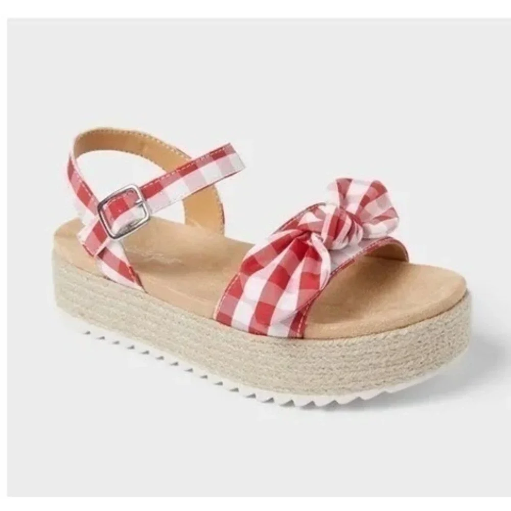 Big Girls Sandals by Cat & Jack Daphne Gingham‎ Red Size 5 New With Tags